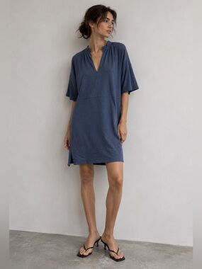 Wrap London Hemp Cotton Blue Midi Dress - Size US 6 / UK 10
